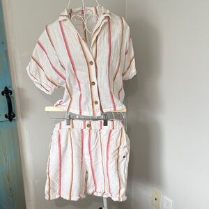 Roxy White Top and shorts set with Pink & Tan Stripes